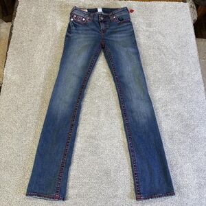 True Religion Billie Straight Jeans Red Stitch Mid Rise Women's 28